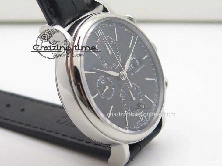 MIROTIME 0420 Portofino Chrono SS Black Dial on Black Leather Strap A Refined 7390